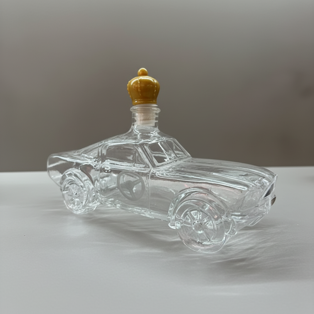 Car-Shaped Whiskey Decanter — Clear Glass, 750ml, 10x4x3 Inches