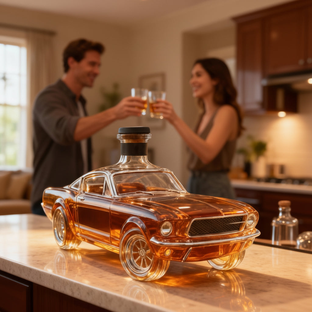 Car-Shaped Whiskey Decanter — Clear Glass, 750ml, 10x4x3 Inches