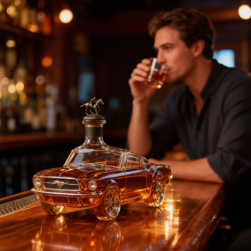 Car-Shaped Whiskey Decanter — Clear Glass, 750ml, 10x4x3 Inches