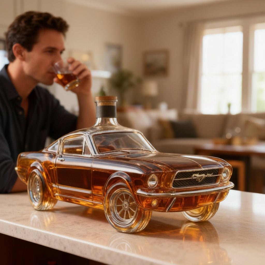 Car-Shaped Whiskey Decanter — Clear Glass, 750ml, 10x4x3 Inches