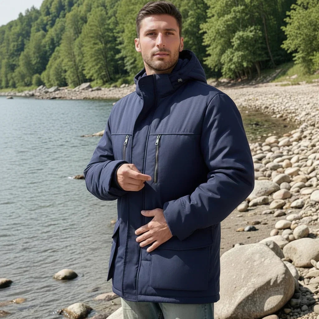Férfi kapucnis téli parka — meleg hőszigetelés