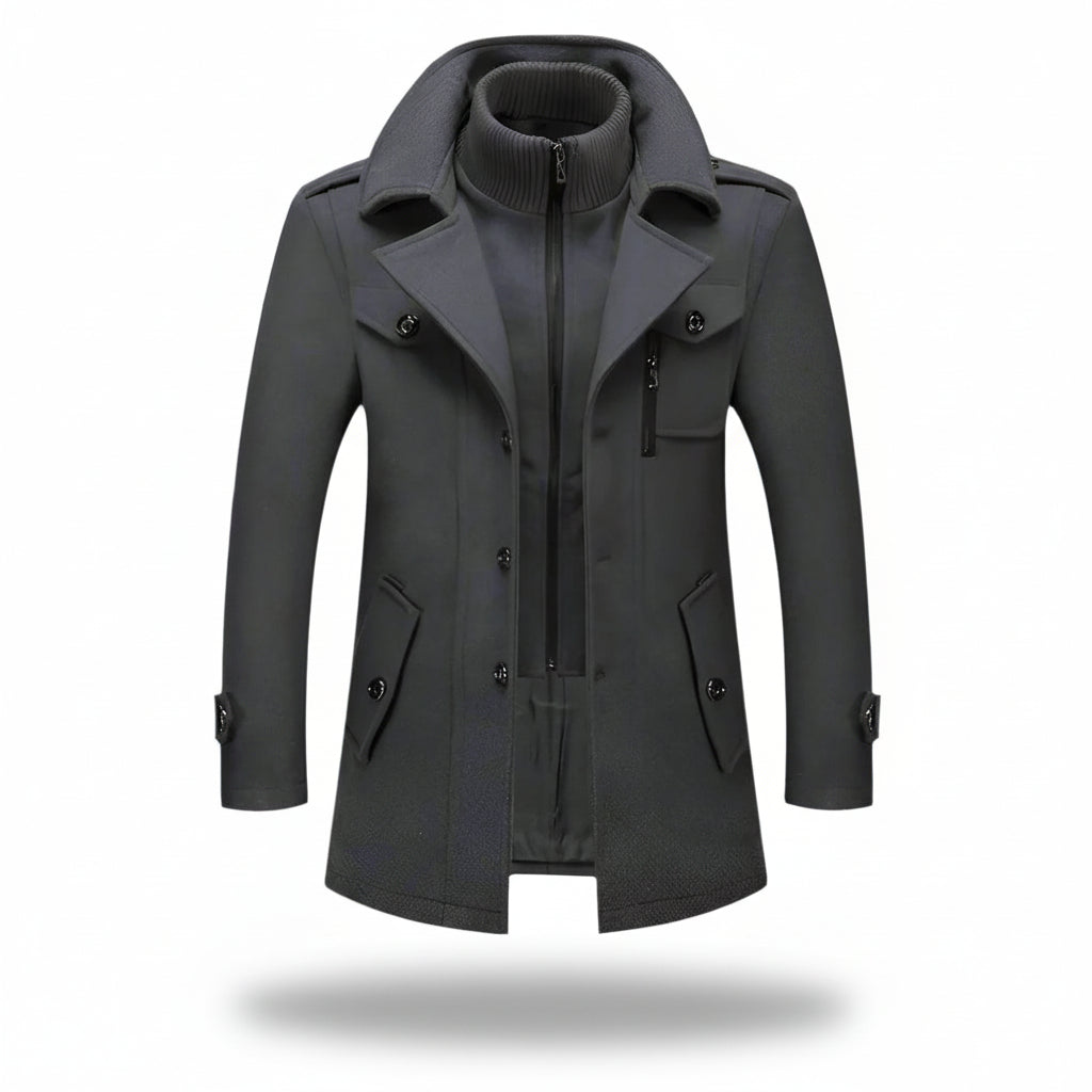 Men's Long Insulated Blend Trench Coat — Winter Jacket, Internal Padding
