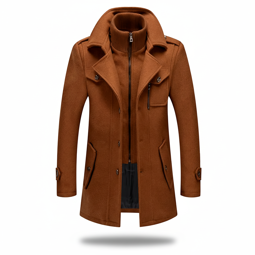 Men's Long Insulated Blend Trench Coat — Winter Jacket, Internal Padding