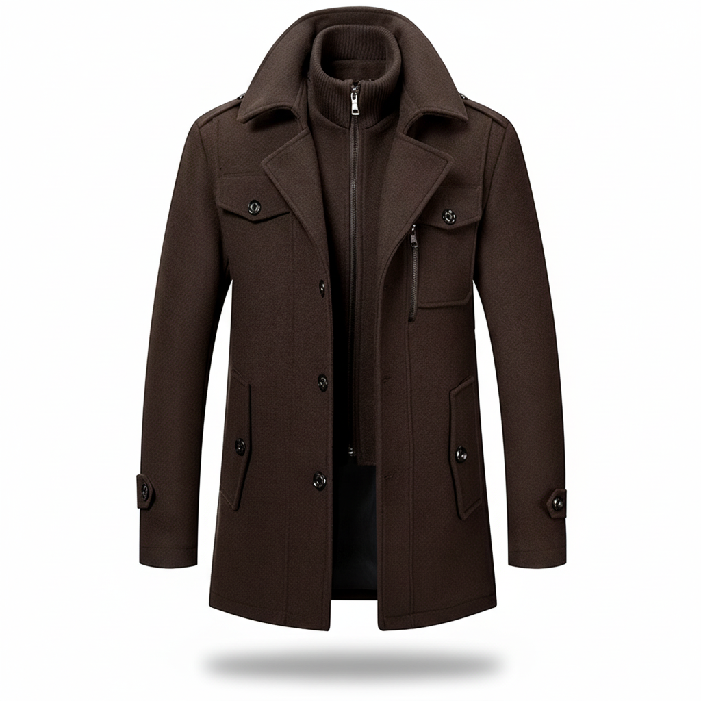 Men's Long Insulated Blend Trench Coat — Winter Jacket, Internal Padding