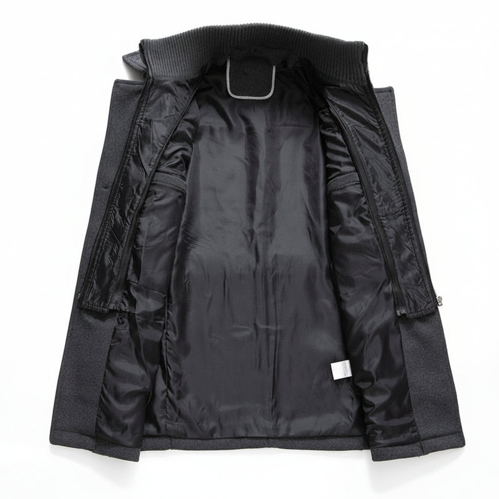 Men's Long Insulated Blend Trench Coat — Winter Jacket, Internal Padding