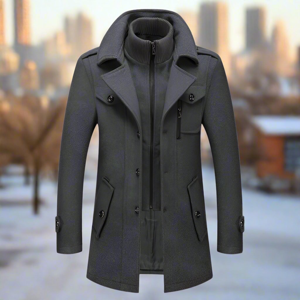 Men's Long Insulated Blend Trench Coat — Winter Jacket, Internal Padding