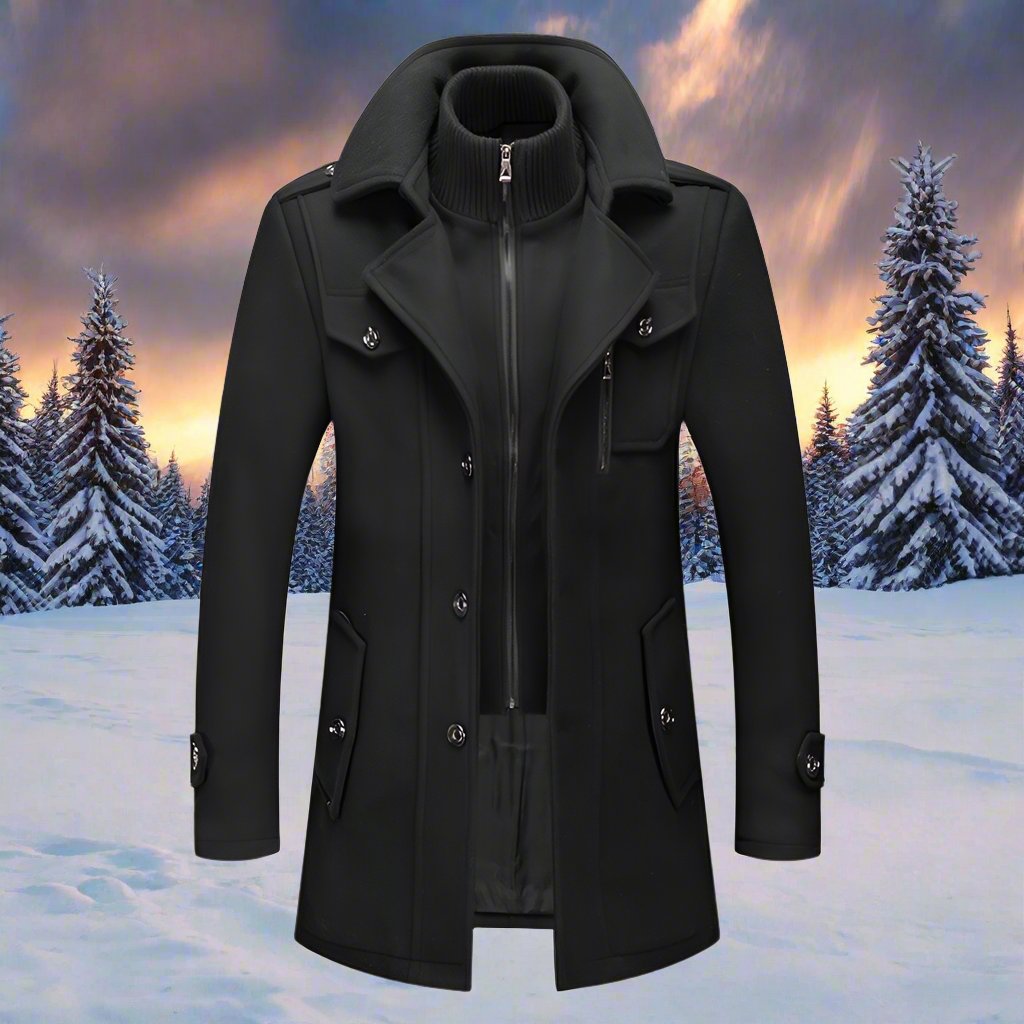 Men's Long Insulated Blend Trench Coat — Winter Jacket, Internal Padding
