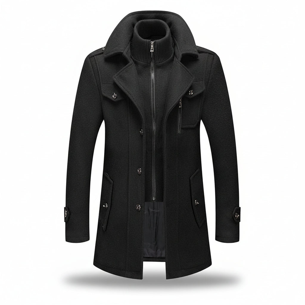 Men's Long Insulated Blend Trench Coat — Winter Jacket, Internal Padding