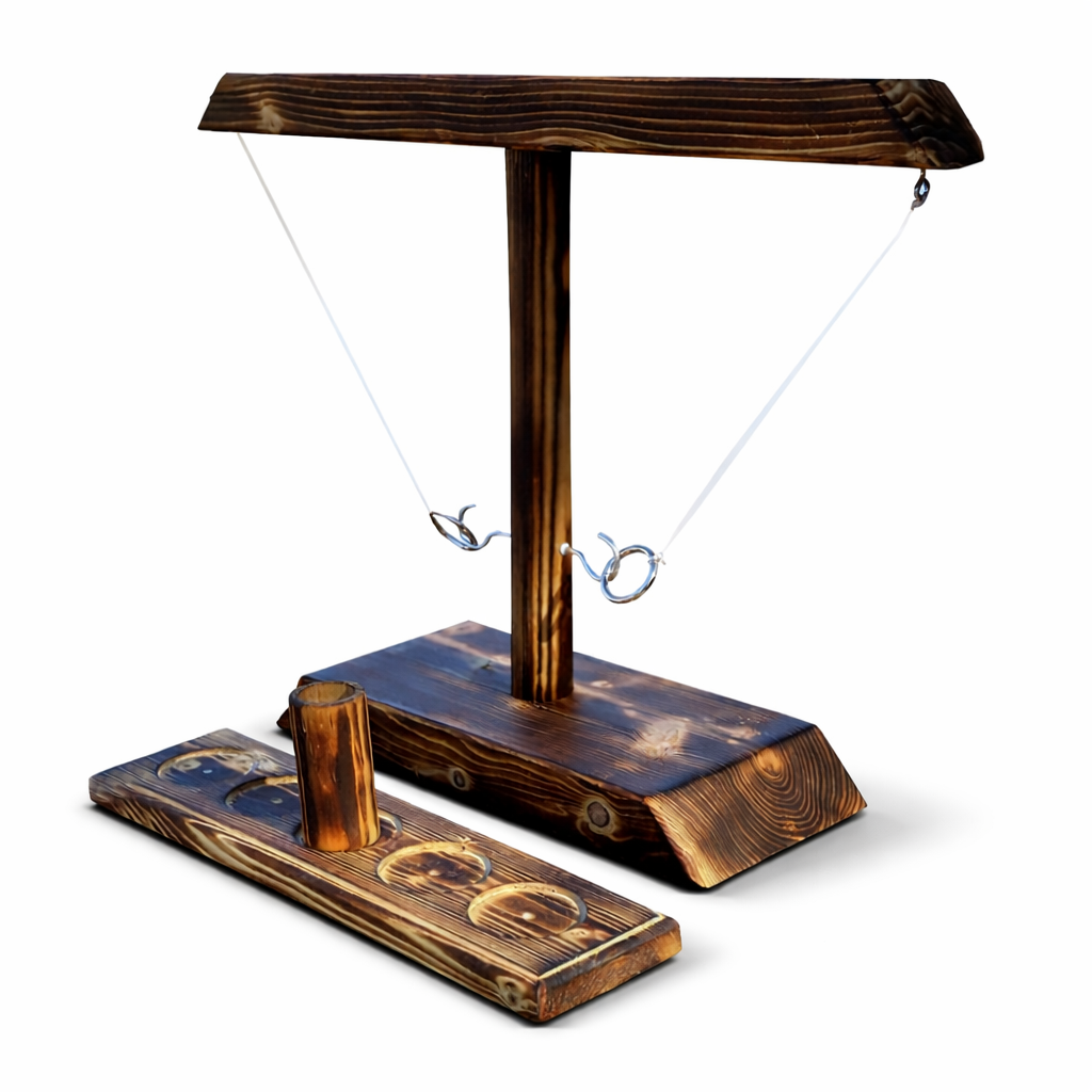 Juego de lanzamiento de anillos de sobremesa de madera — Diseño clásico de ganchos