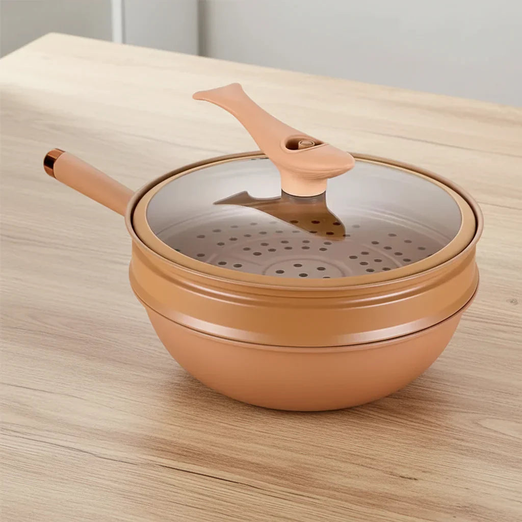 Wok Pan Nonstick Steamer Lid Steamer | Meowbutter