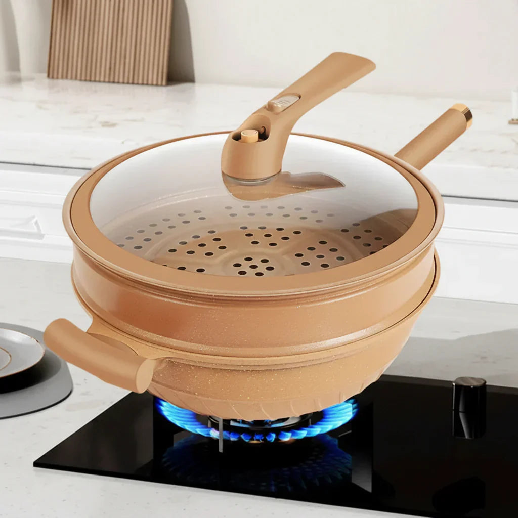 Wok Pan Nonstick Steamer Lid Steamer | Meowbutter