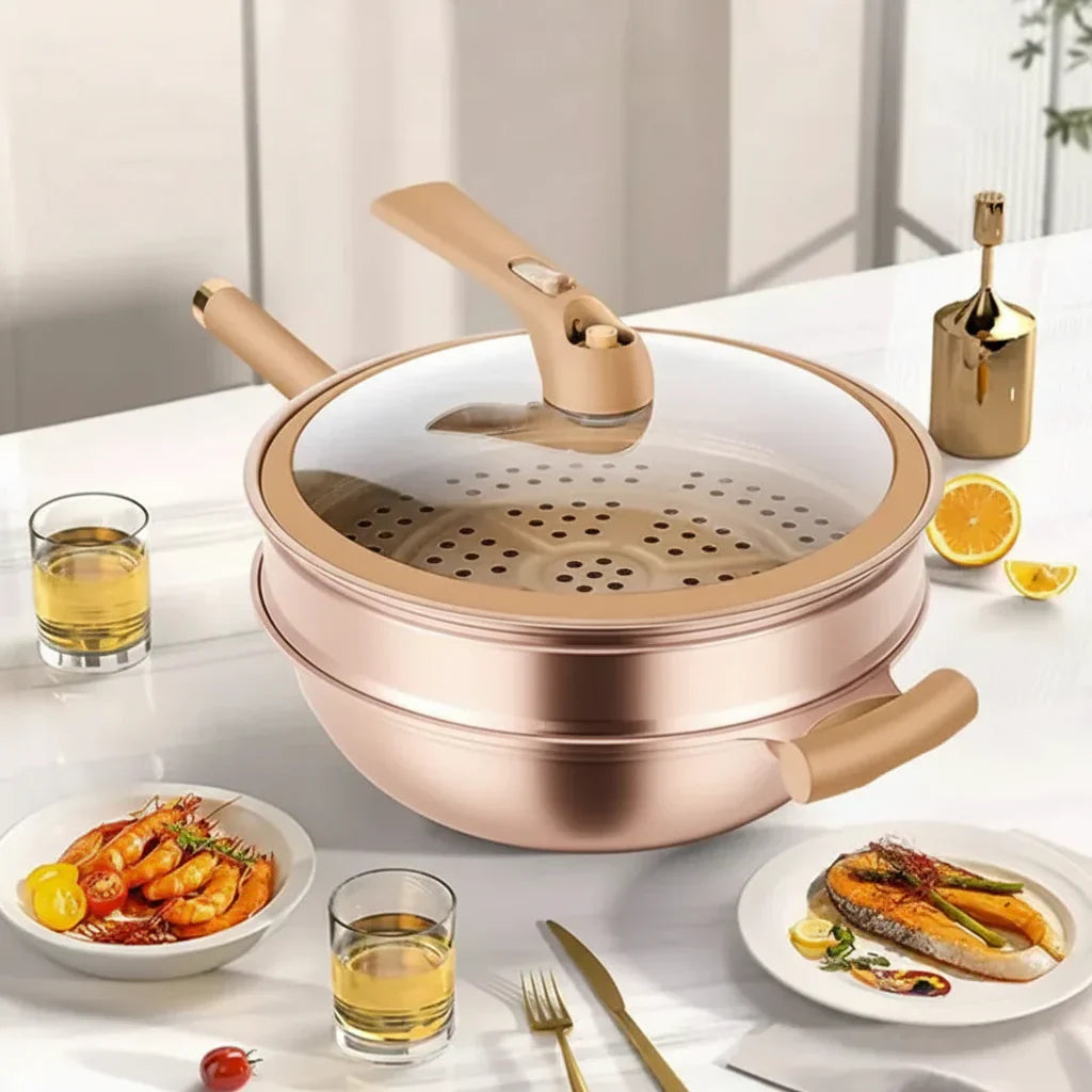 Wok Pan Nonstick Steamer Lid Steamer | Meowbutter