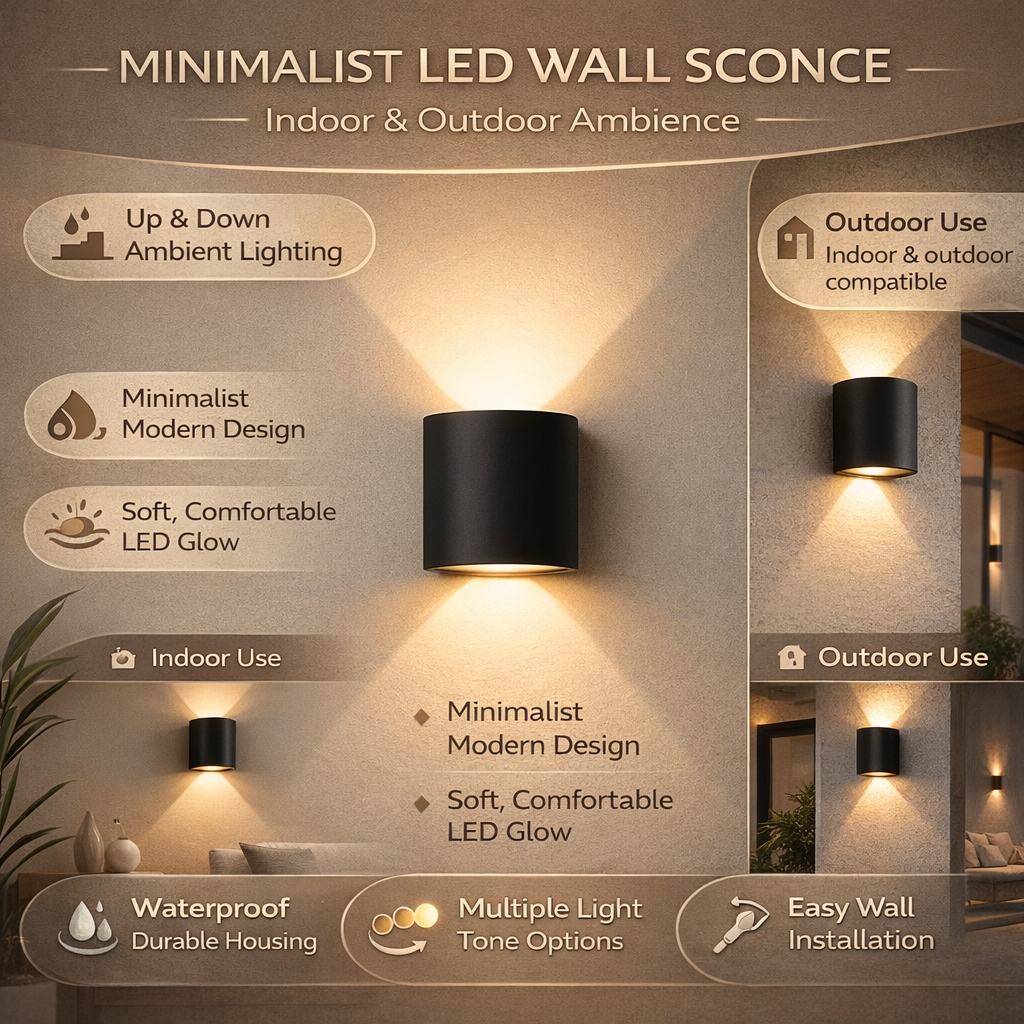 Lámpara de pared LED minimalista con iluminación hacia arriba y hacia abajo para interiores y exteriores | Meowbutter