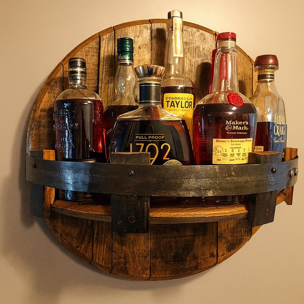 Timber Wall Mount Display Shelf — Circular Barrel Design