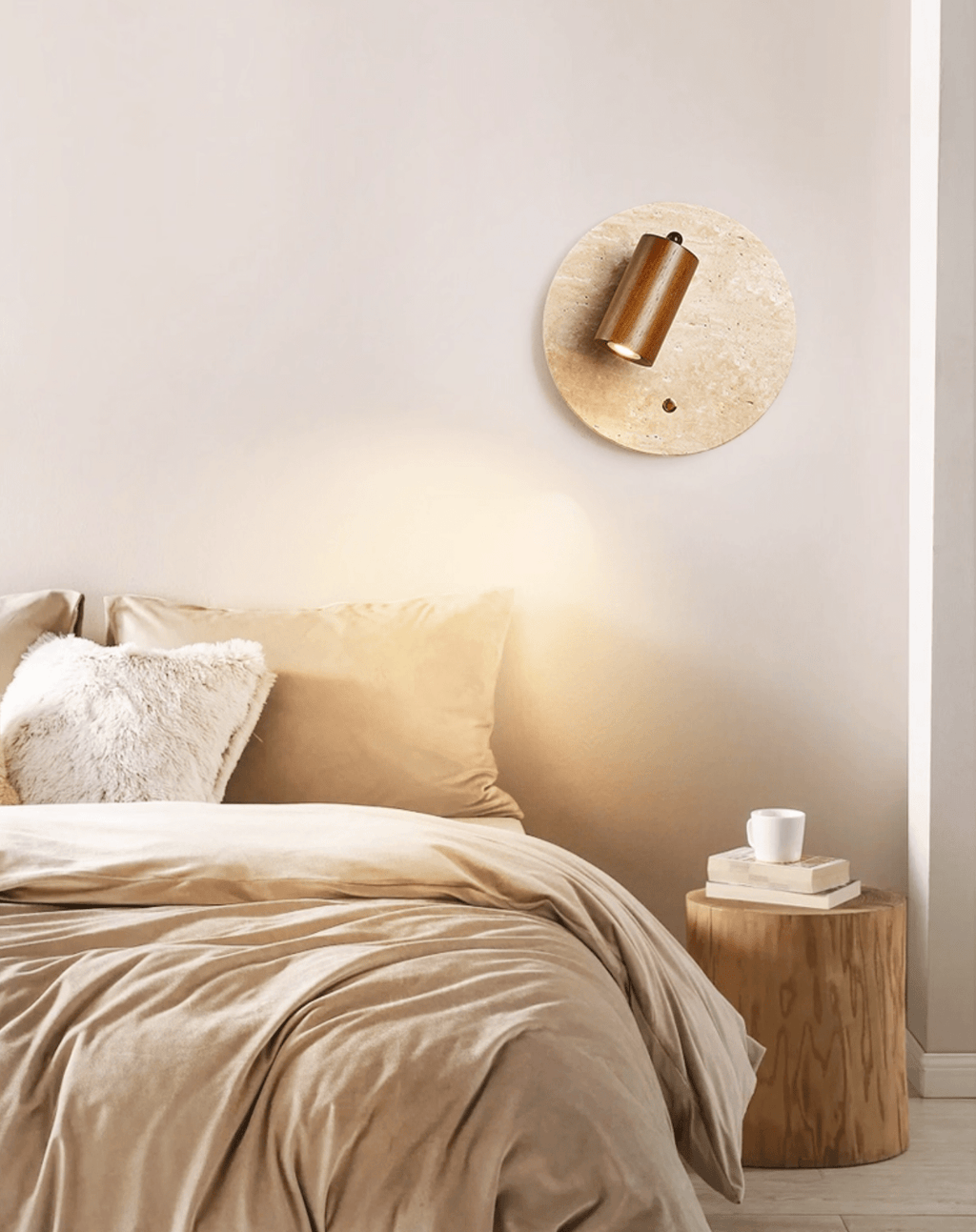 Travertine Backplate Adjustable Spotlight Wall Sconce For Indoor Lighting