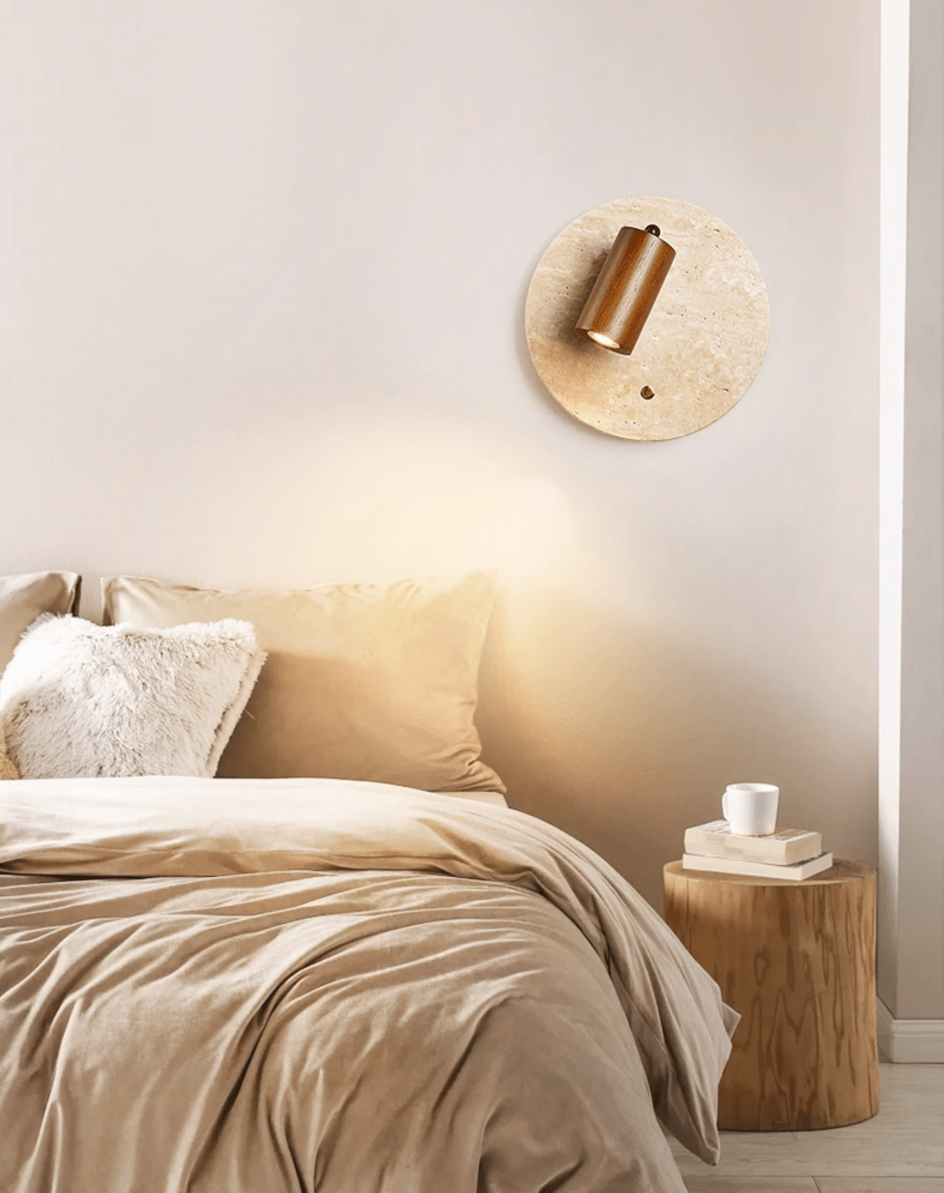 Travertine Backplate Adjustable Spotlight Wall Sconce For Indoor Lighting
