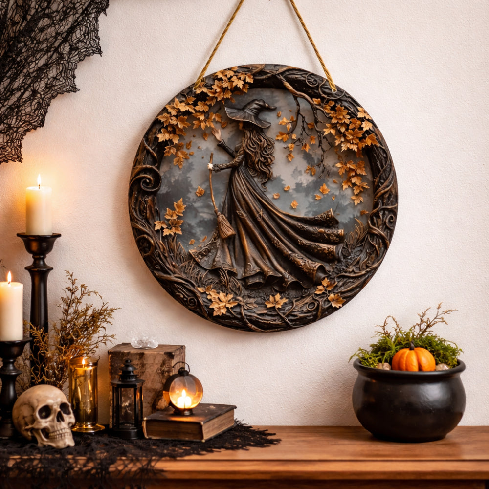 Wall Art Witch Folklore Wood Door Hanging Sign | Meowbutter