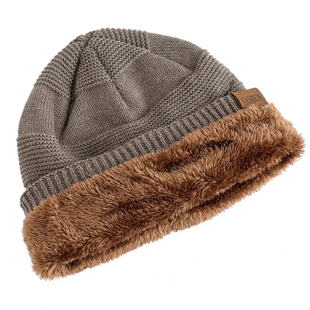Bonnet en maille souple en acrylique - bonnet d'hiver tricoté doublé en polaire