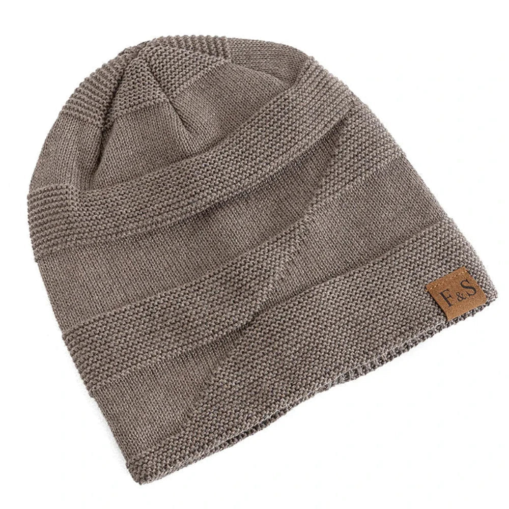 Bonnet en maille souple en acrylique - bonnet d'hiver tricoté doublé en polaire