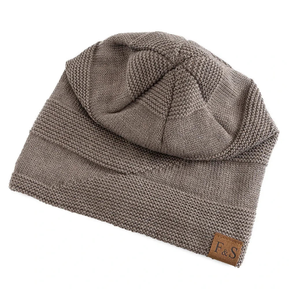 Bonnet en maille souple en acrylique - bonnet d'hiver tricoté doublé en polaire