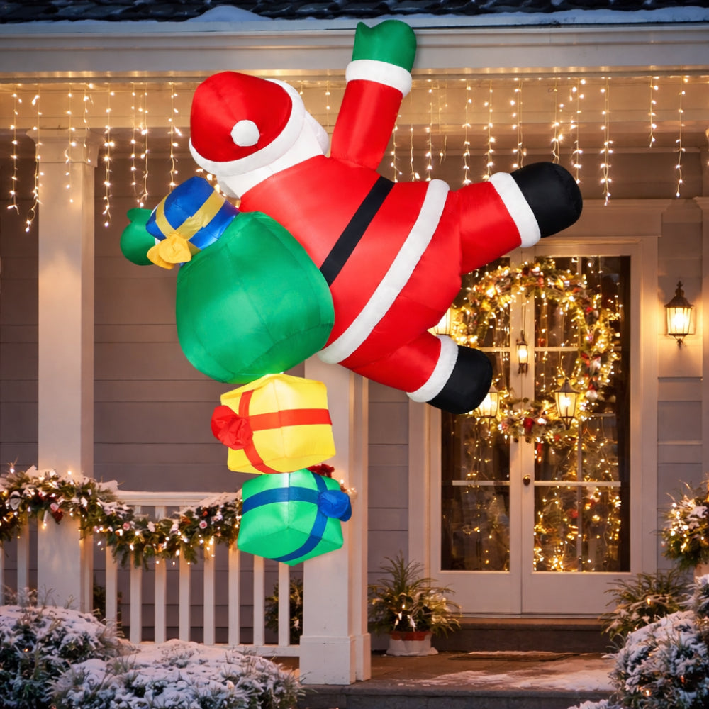 Decorazione natalizia gonfiabile con Babbo Natale arrampicatore illuminato