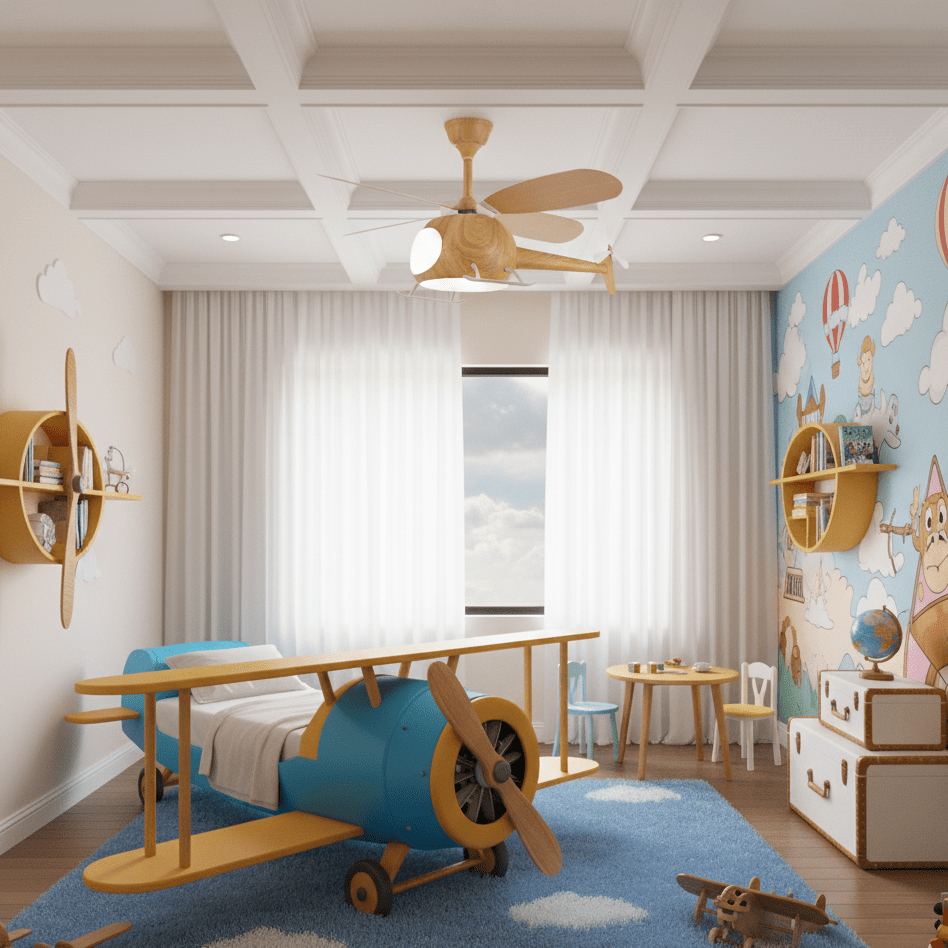 Dimmable Ceiling Light With Wooden Helicopter Theme