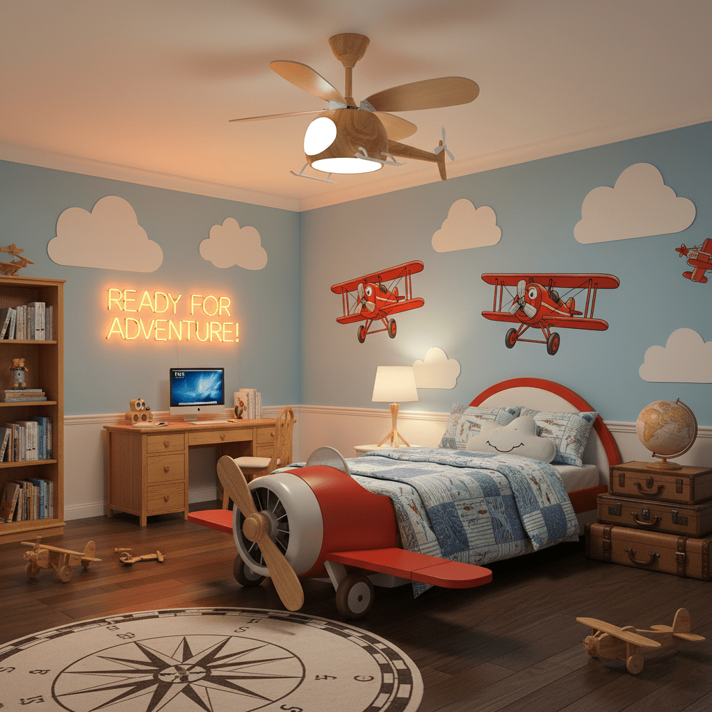 Dimmable Ceiling Light With Wooden Helicopter Theme