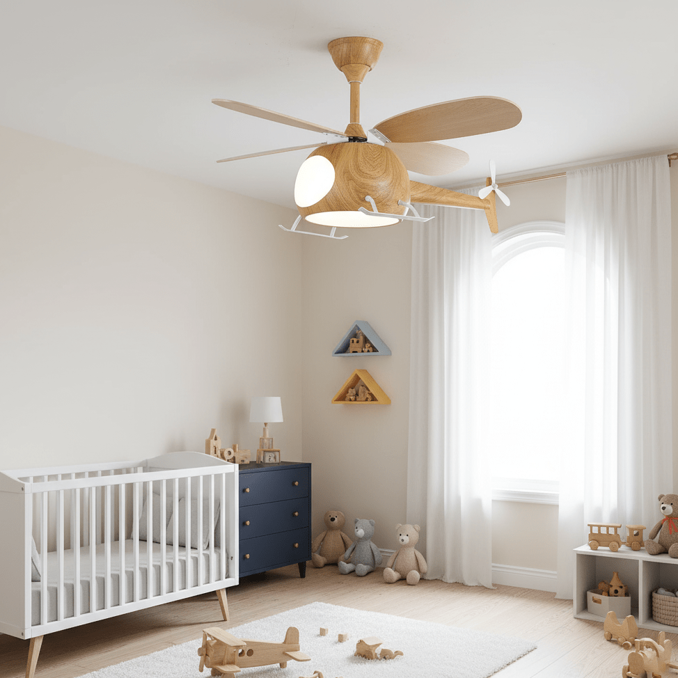 Dimmable Ceiling Light With Wooden Helicopter Theme