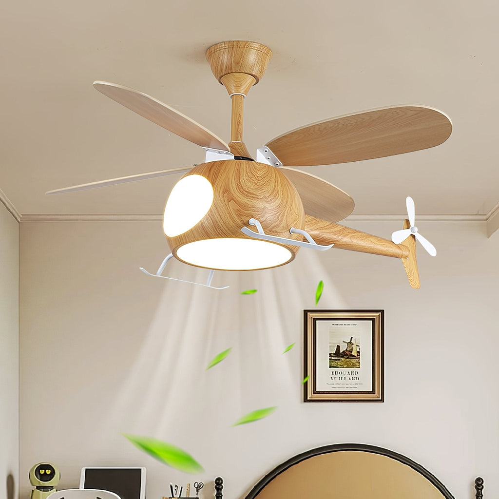 Dimmable Ceiling Light With Wooden Helicopter Theme
