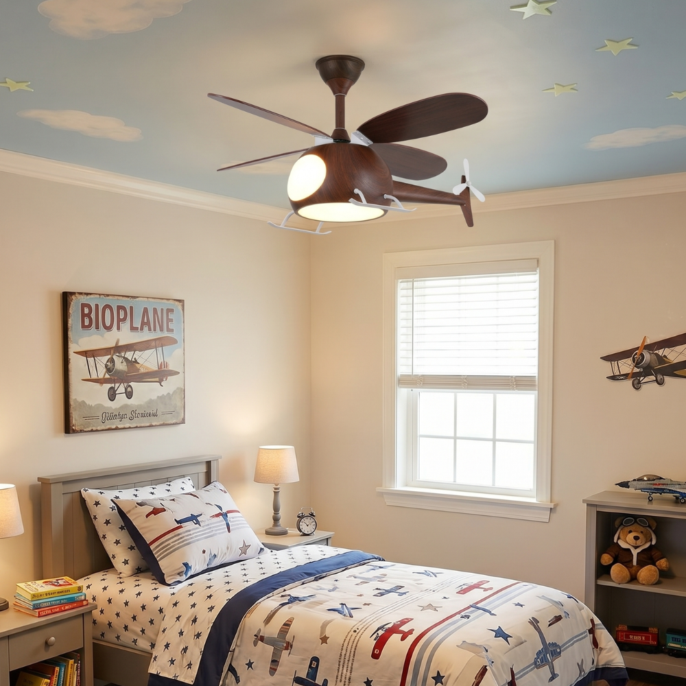 Dimmable Ceiling Light With Wooden Helicopter Theme