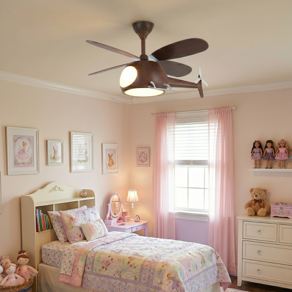 Dimmable Ceiling Light With Wooden Helicopter Theme