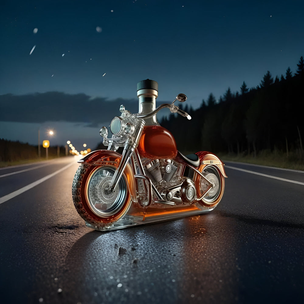 750ml Glass Whiskey Decanter — Classic Motorcycle Silhouette Design