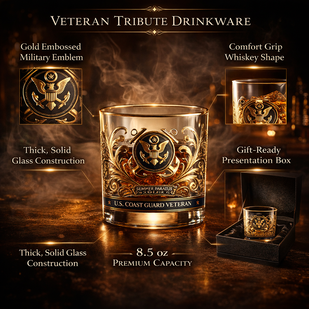 Pahar de whisky pentru veterani militari, gravat cu aur, pentru expunere | Meowbutter