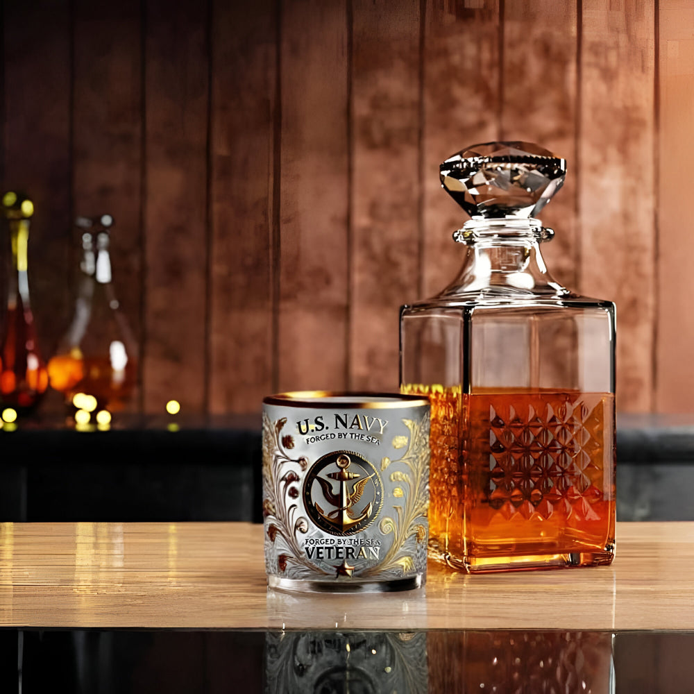 Pahar de whisky pentru veterani militari, gravat cu aur, pentru expunere | Meowbutter