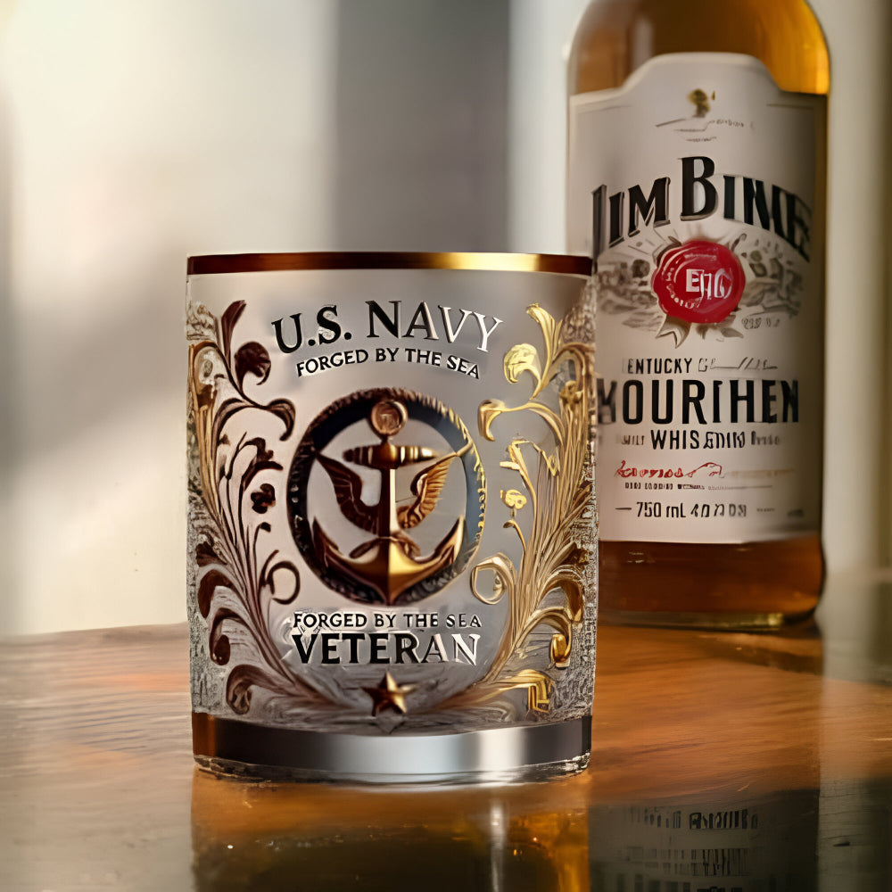 Pahar de whisky pentru veterani militari, gravat cu aur, pentru expunere | Meowbutter