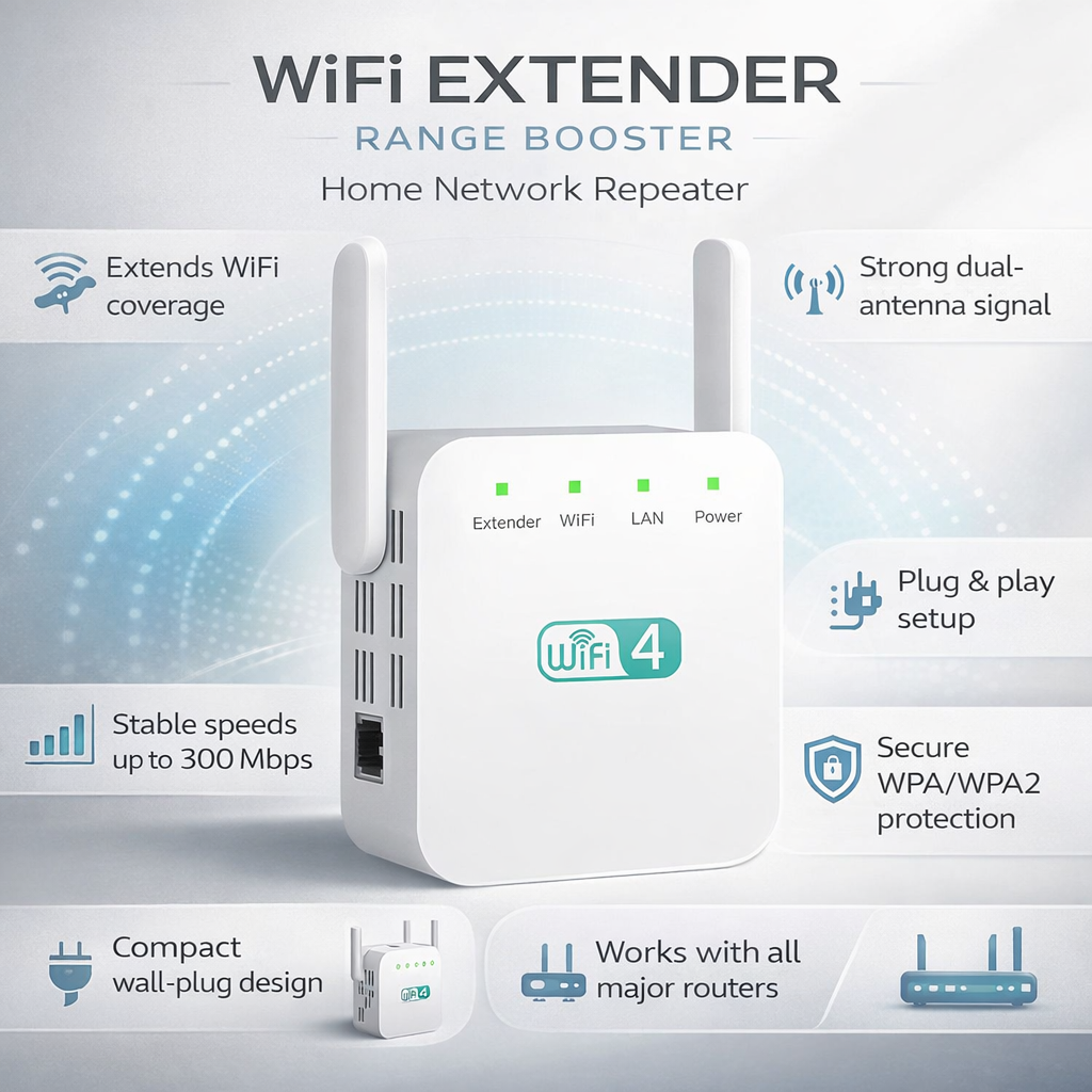WiFi-forlænger og rækkeviddeforstærker - netværksrepeater til stikkontakt