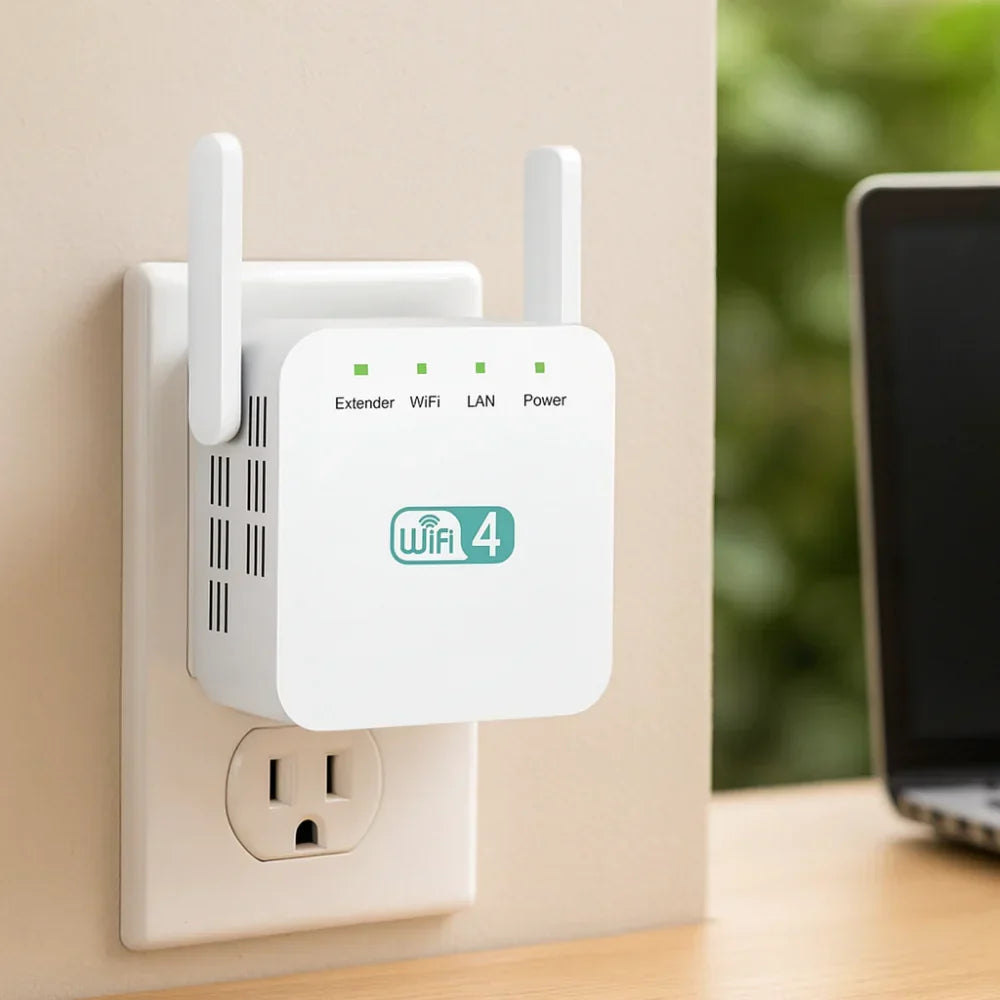 WiFi-forlænger og rækkeviddeforstærker - netværksrepeater til stikkontakt