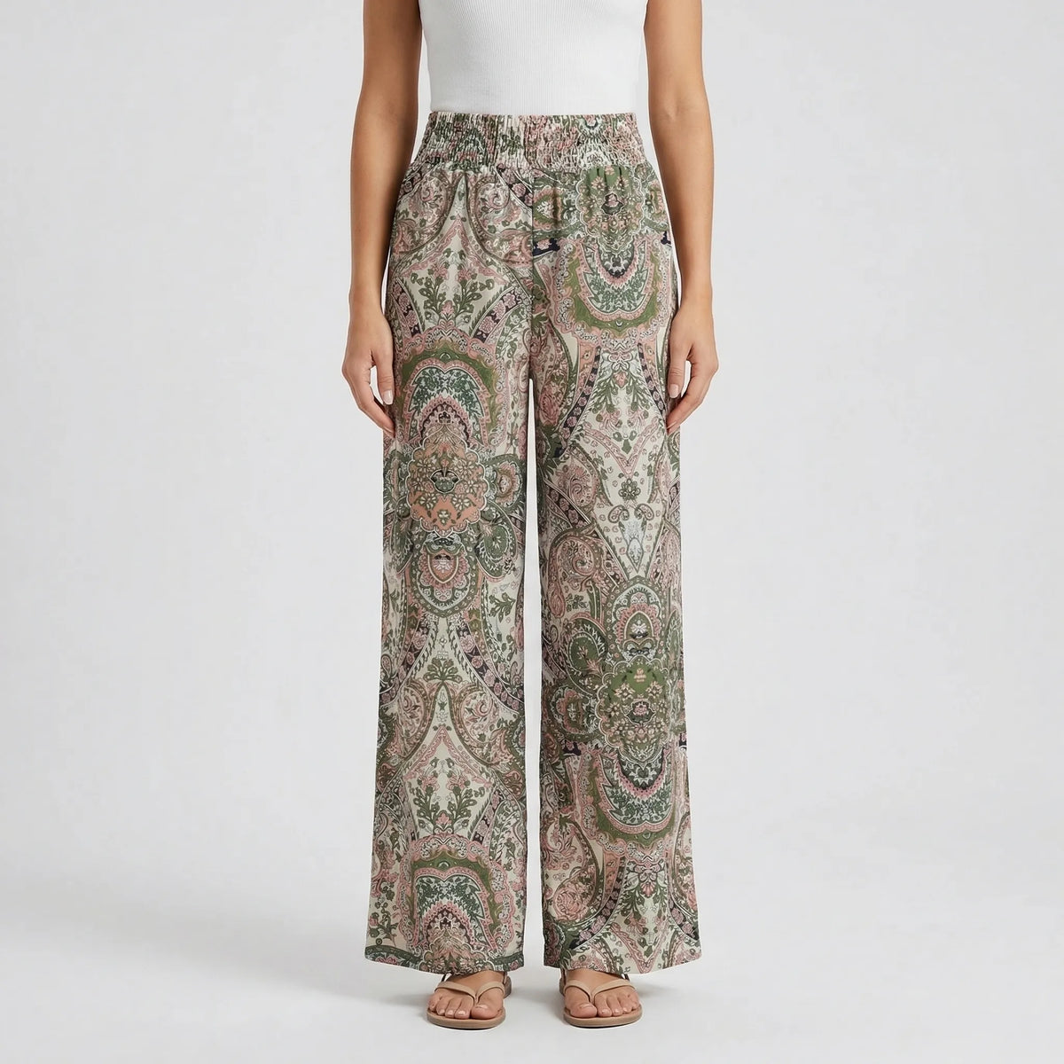 Pantalones bohemios de pierna ancha Hannah con estampado — Diseño de cachemira