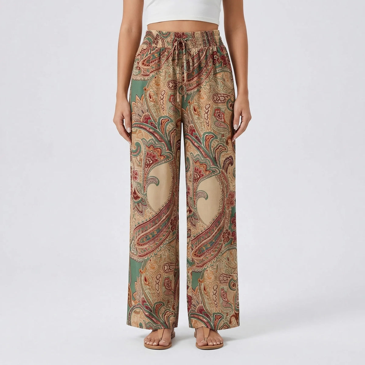 Pantalones bohemios de pierna ancha Hannah con estampado — Diseño de cachemira