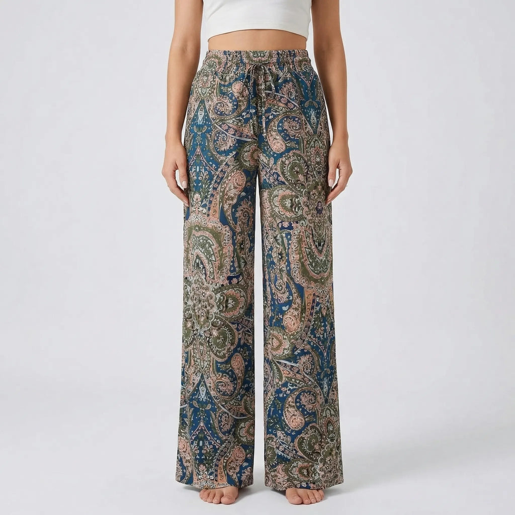 Pantalones bohemios de pierna ancha Hannah con estampado — Diseño de cachemira