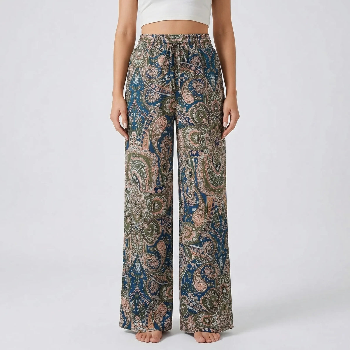 Pantalones bohemios de pierna ancha Hannah con estampado — Diseño de cachemira