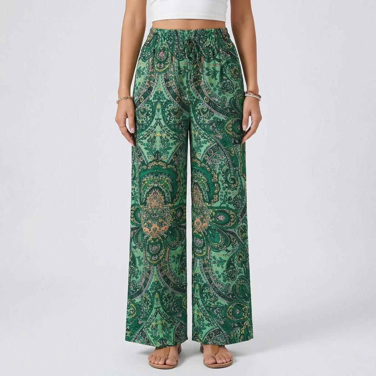 Pantalones bohemios de pierna ancha Hannah con estampado — Diseño de cachemira