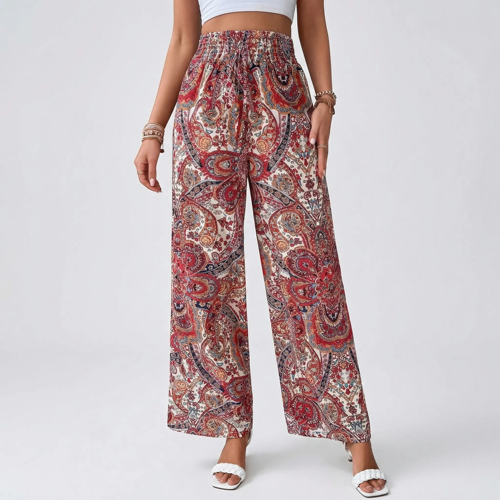 Pantalones bohemios de pierna ancha Hannah con estampado — Diseño de cachemira