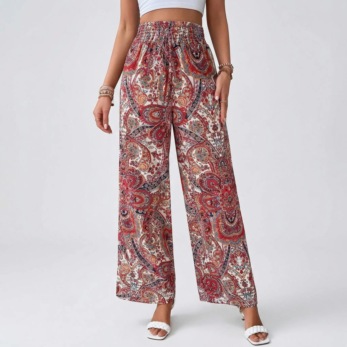 Pantalones bohemios de pierna ancha Hannah con estampado — Diseño de cachemira