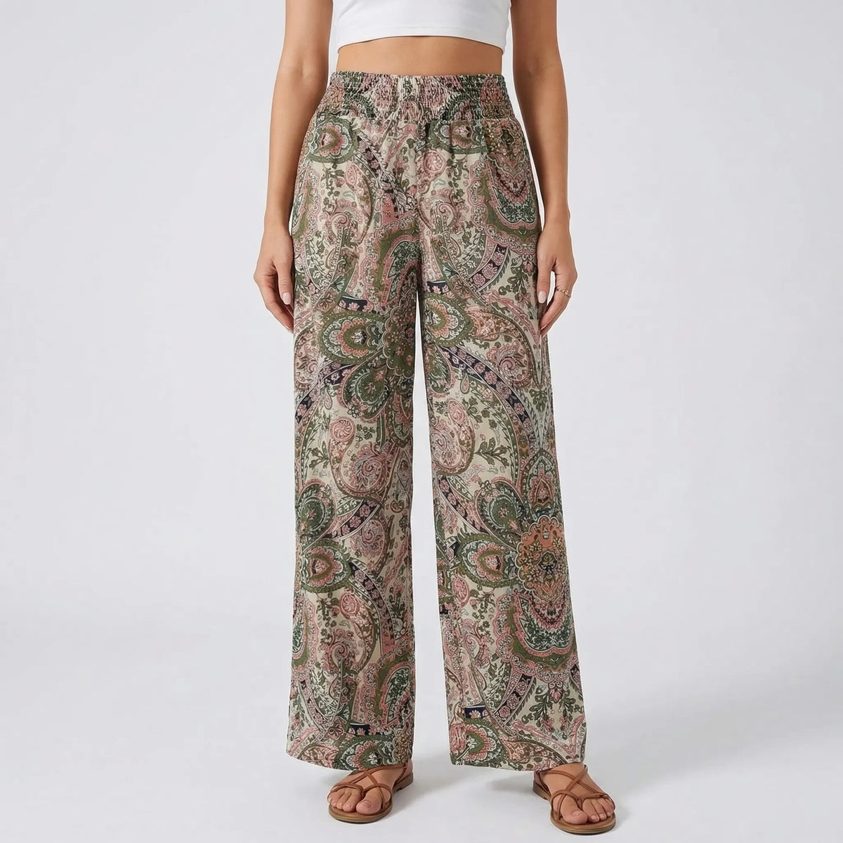 Pantalones bohemios de pierna ancha Hannah con estampado — Diseño de cachemira