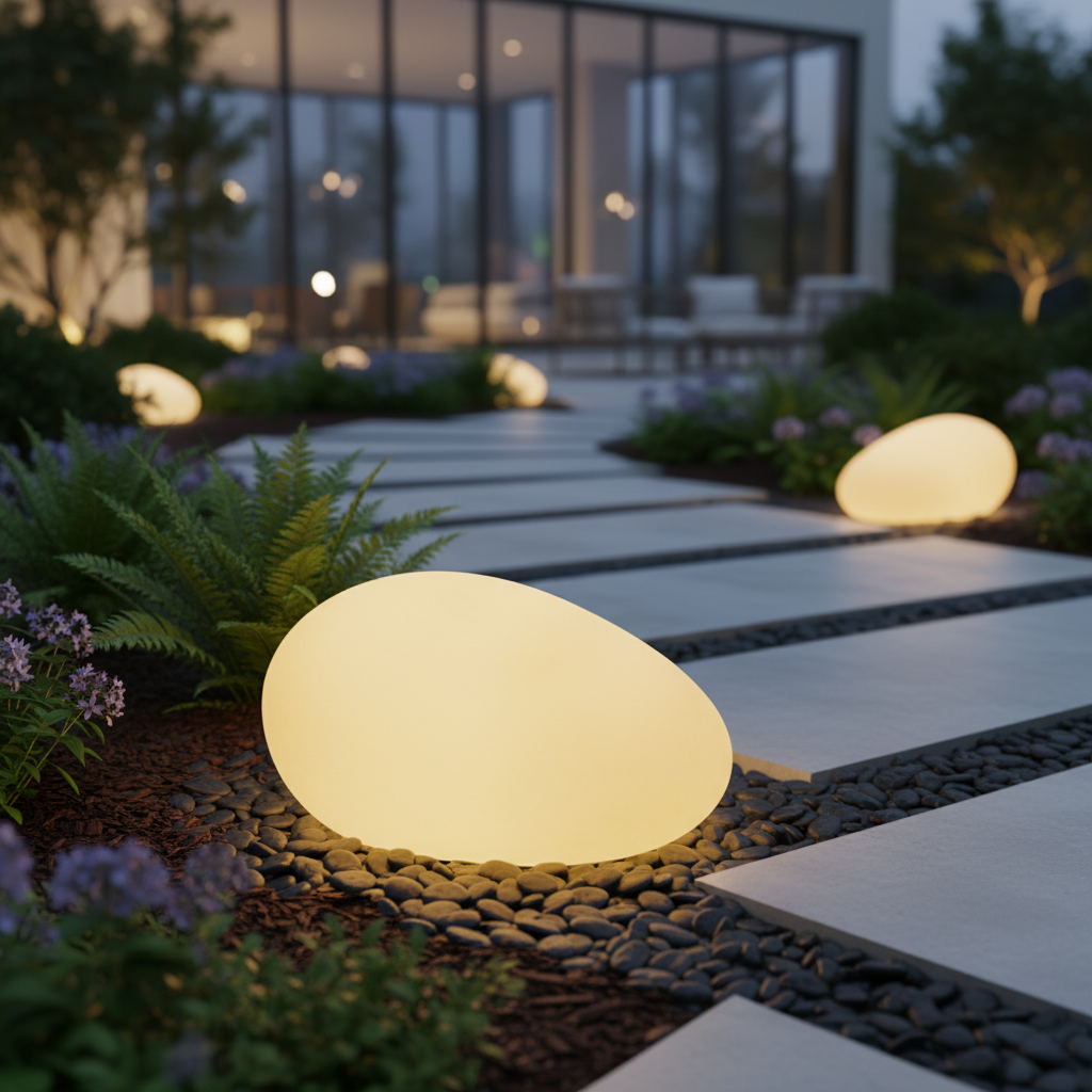 مصباح حديقة لاسلكي GlowPebble قابل لإعادة الشحن - إضاءة دافئة