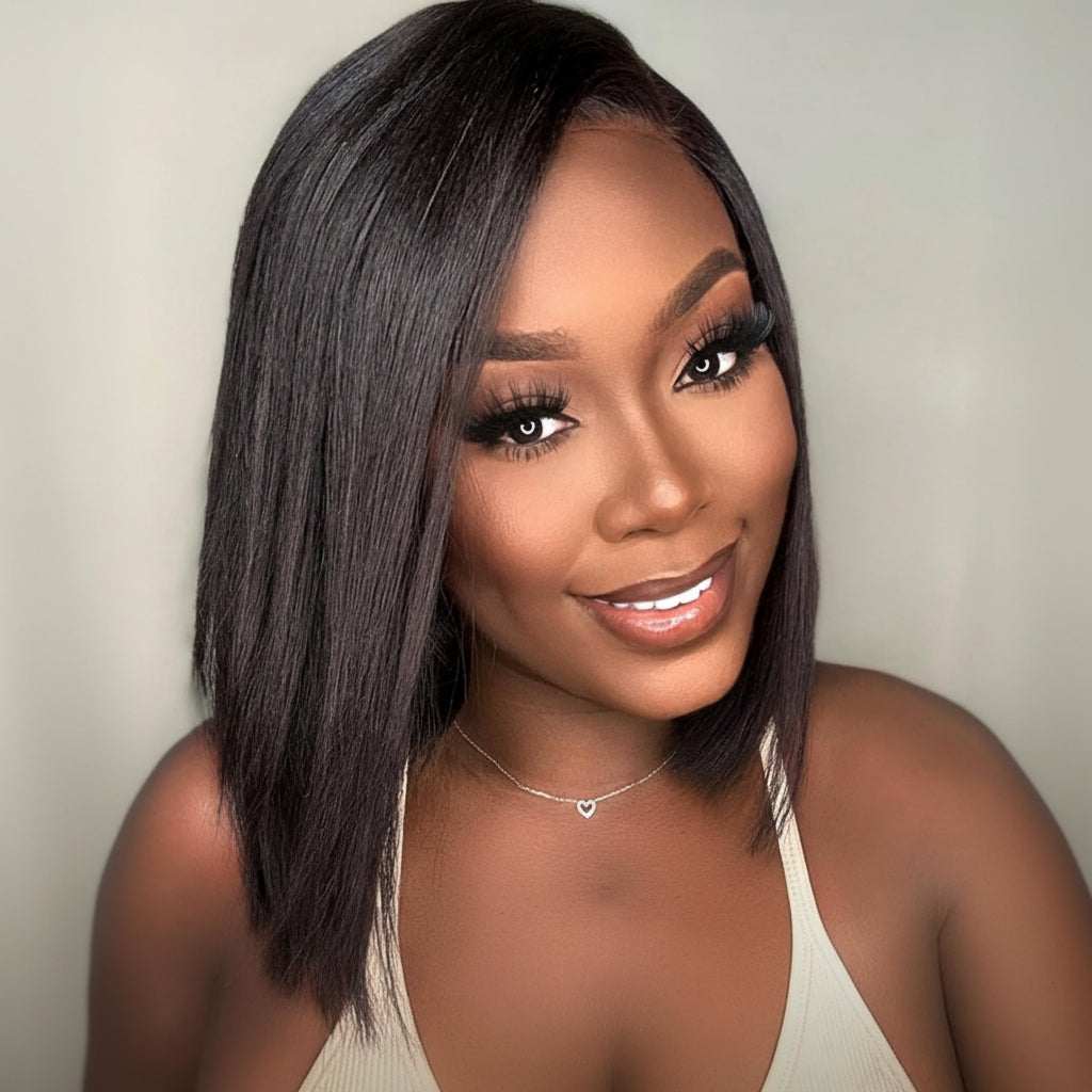 Yaki Straight Human Hair Bob — Glueless Lace Front Wig