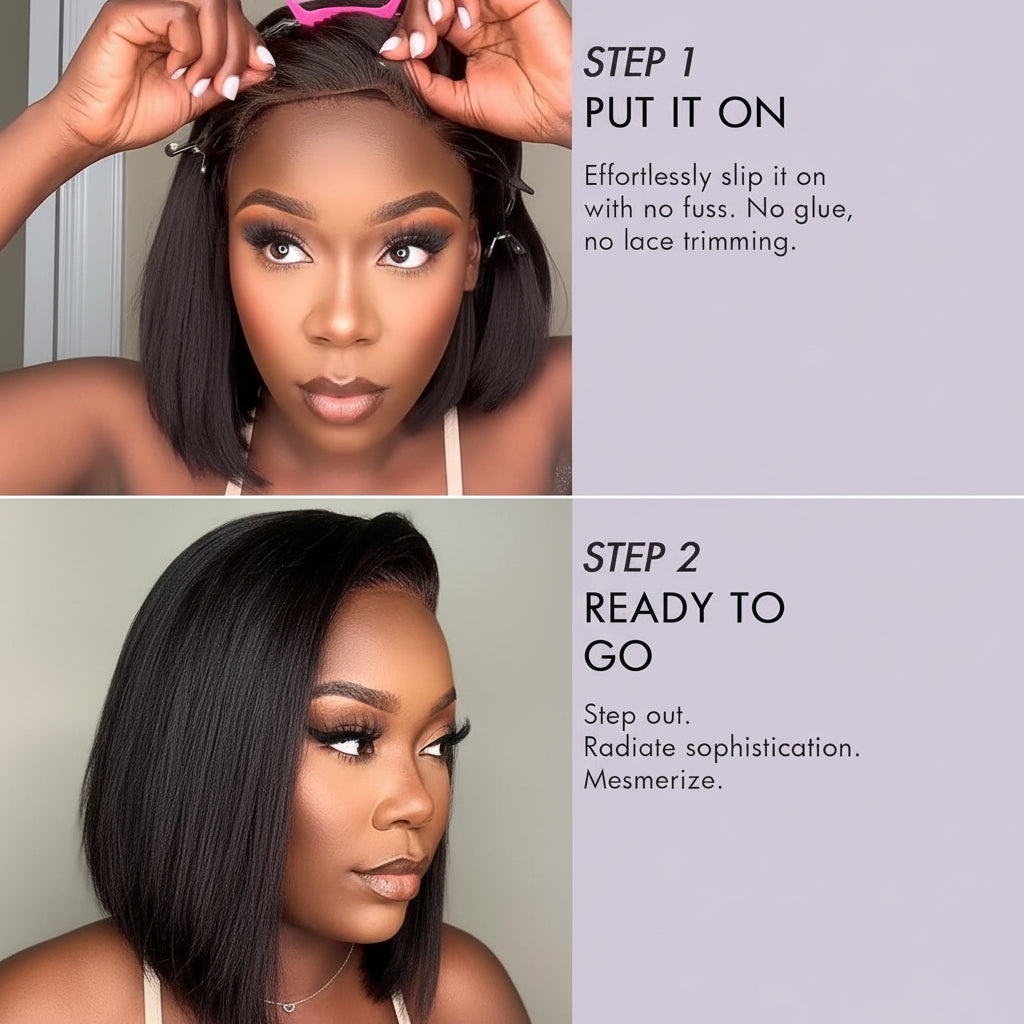 Yaki Straight Human Hair Bob — Glueless Lace Front Wig