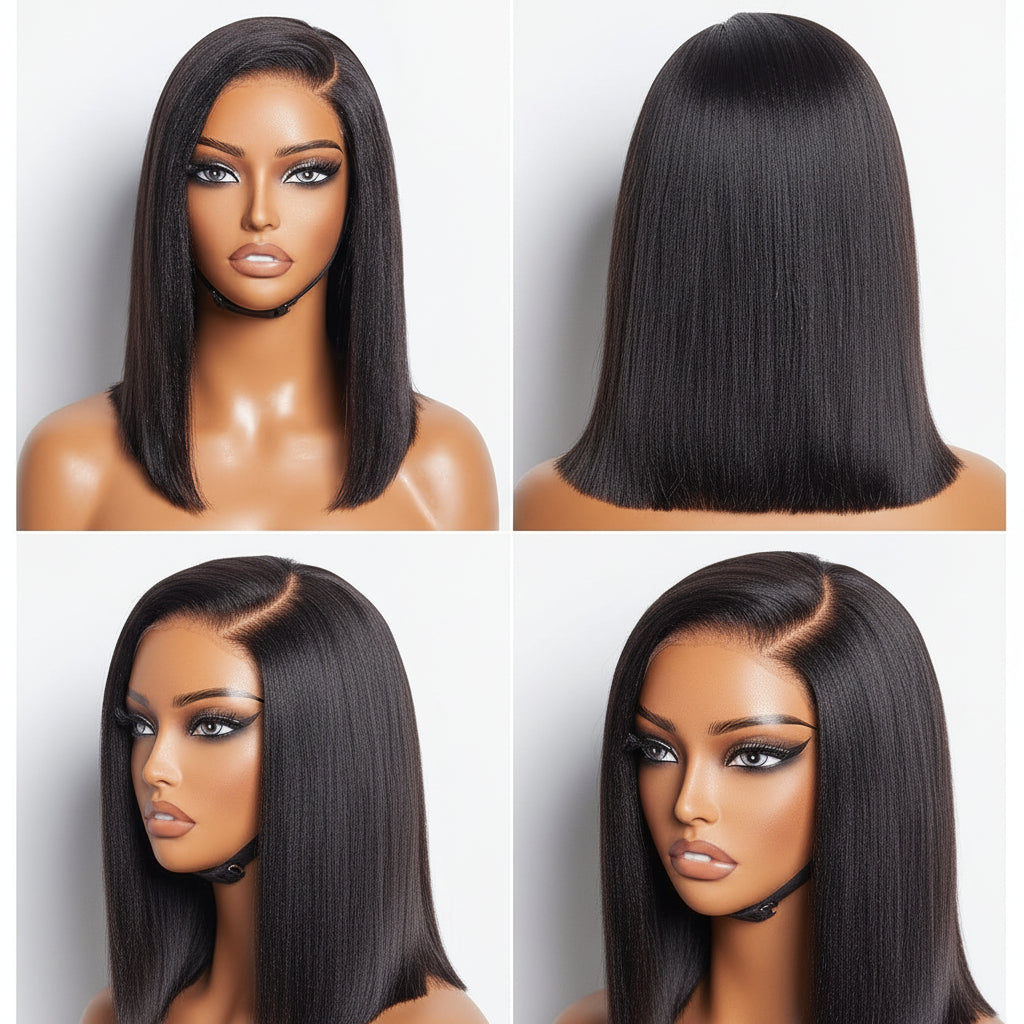 Yaki Straight Human Hair Bob — Glueless Lace Front Wig