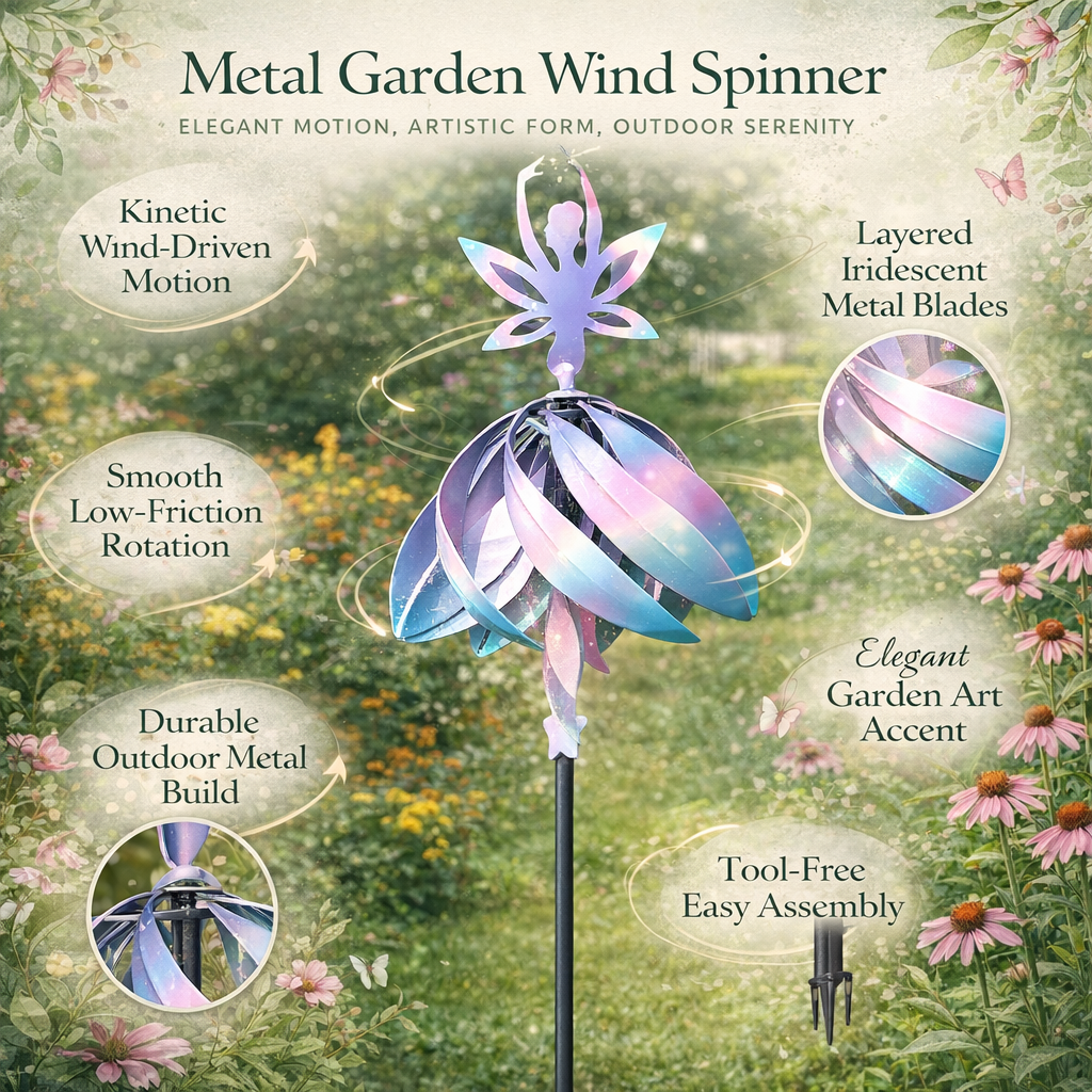 Metal Wind Spinner — Painted Iron Free-Rotating Sculpture